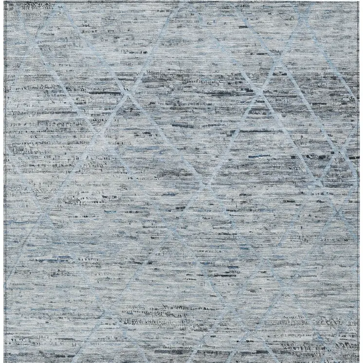 9' X 12' Blue And Gray Trellis Washable Indoor Outdoor Area Rug