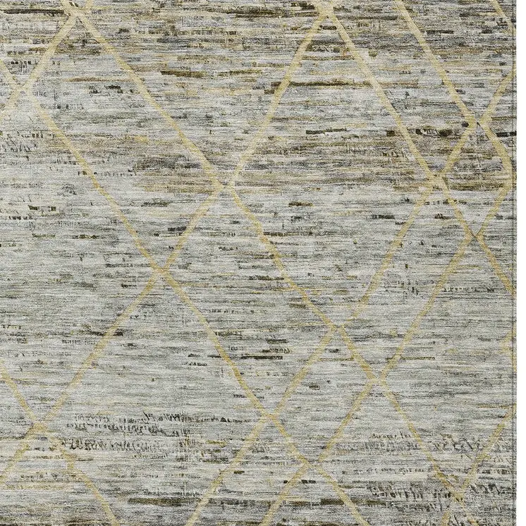3' X 5' Pewter And Gold Trellis Washable Indoor Outdoor Area Rug