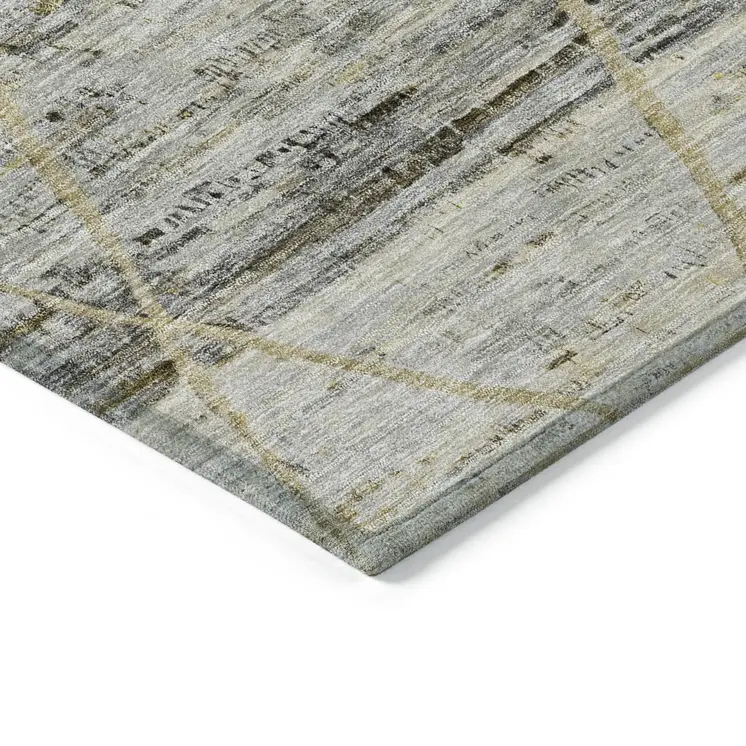 5' X 8' Pewter And Gold Trellis Washable Indoor Outdoor Area Rug