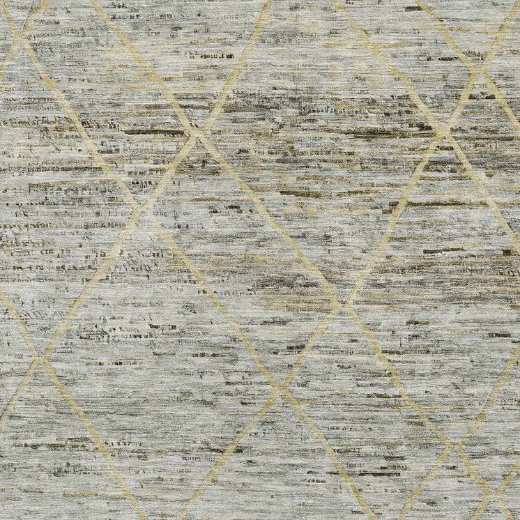 5' X 8' Pewter And Gold Trellis Washable Indoor Outdoor Area Rug