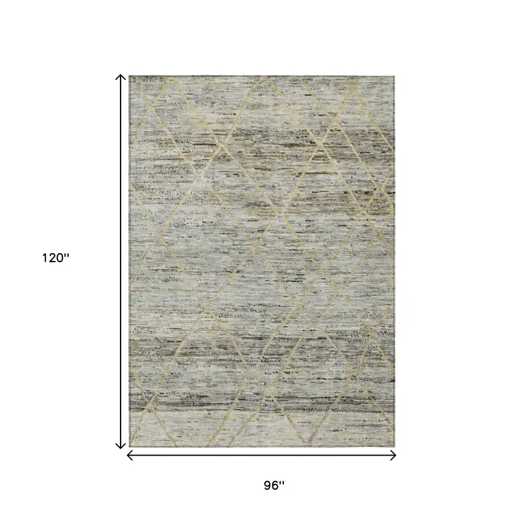 8' X 10' Pewter And Gold Trellis Washable Indoor Outdoor Area Rug