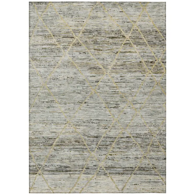 8' X 10' Pewter And Gold Trellis Washable Indoor Outdoor Area Rug