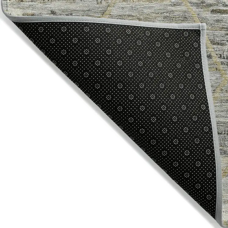 9' X 12' Pewter And Gold Trellis Washable Indoor Outdoor Area Rug