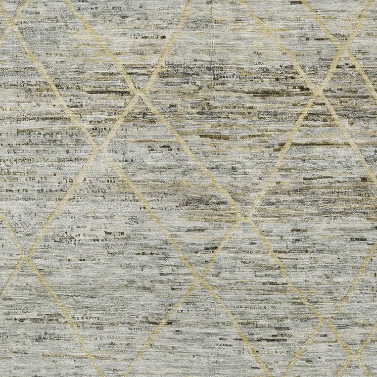 9' X 12' Pewter And Gold Trellis Washable Indoor Outdoor Area Rug