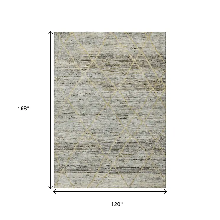 10' X 14' Pewter And Gold Trellis Washable Indoor Outdoor Area Rug
