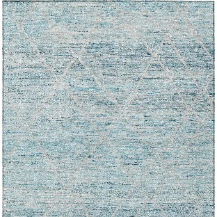 3' X 5' Teal Blue And Ivory Trellis Washable Indoor Outdoor Area Rug