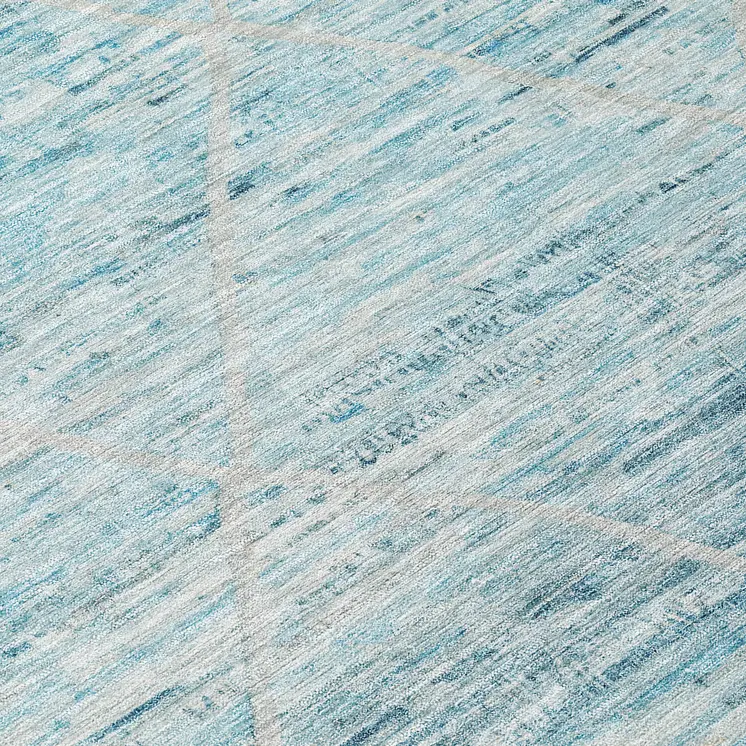 8' Teal Blue And Ivory Round Trellis Washable Indoor Outdoor Area Rug