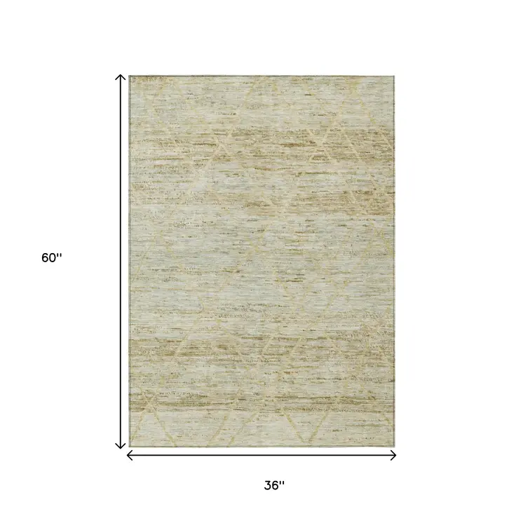3' X 5' Wheat And Gold Trellis Washable Indoor Outdoor Area Rug