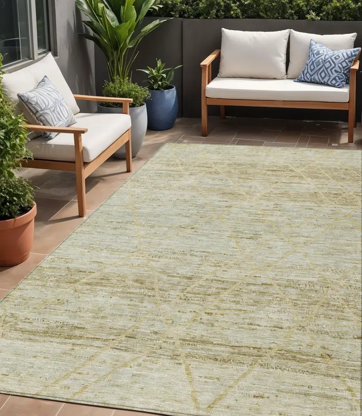 5' X 8' Wheat And Gold Trellis Washable Indoor Outdoor Area Rug