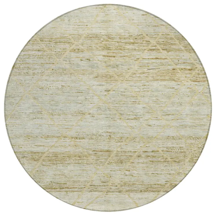 8' Wheat And Gold Round Trellis Washable Indoor Outdoor Area Rug