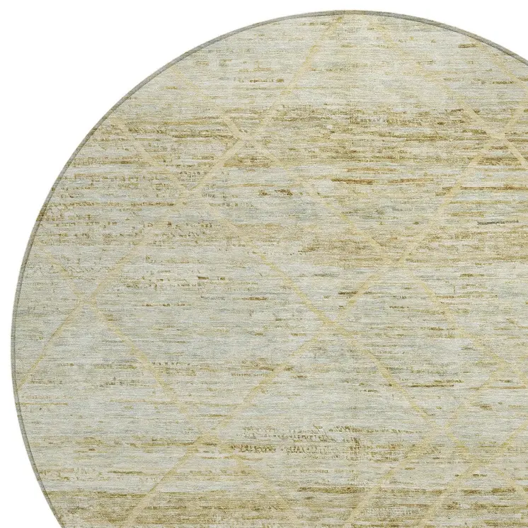 8' Wheat And Gold Round Trellis Washable Indoor Outdoor Area Rug