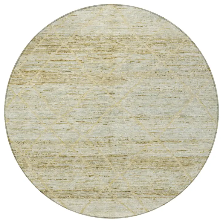 8' Wheat And Gold Round Trellis Washable Indoor Outdoor Area Rug