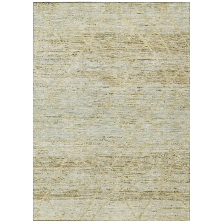 9' X 12' Wheat And Gold Trellis Washable Indoor Outdoor Area Rug