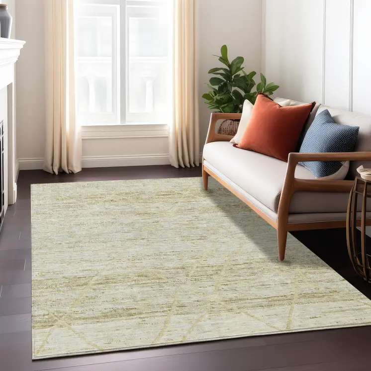 10' X 14' Wheat And Gold Trellis Washable Indoor Outdoor Area Rug