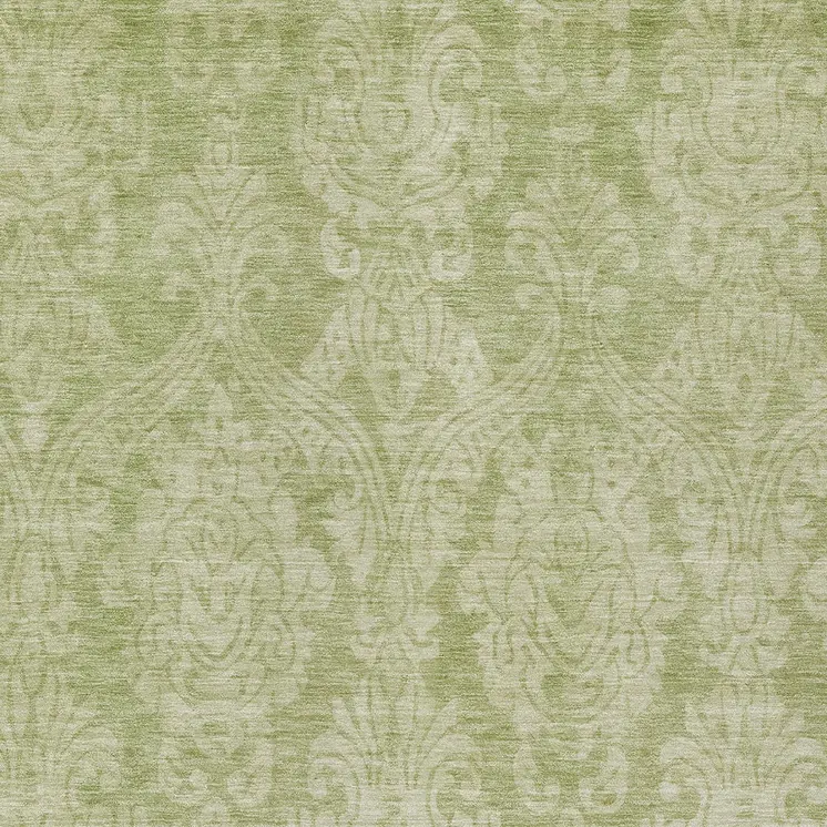 3' X 5' Artichoke Green And Beige Damask Washable Indoor Outdoor Area Rug