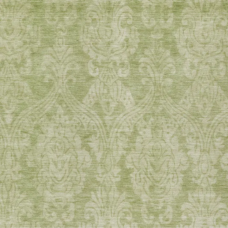 10' X 14' Artichoke Green And Beige Damask Washable Indoor Outdoor Area Rug