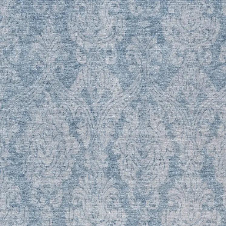 5' X 8' Blue And Ivory Damask Washable Indoor Outdoor Area Rug