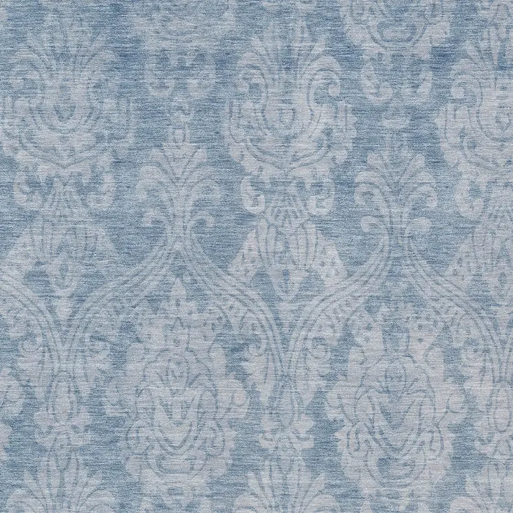 9' X 12' Blue And Ivory Damask Washable Indoor Outdoor Area Rug