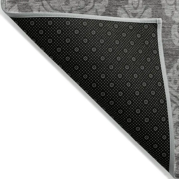 3' X 5' Gray And Pewter Damask Washable Indoor Outdoor Area Rug