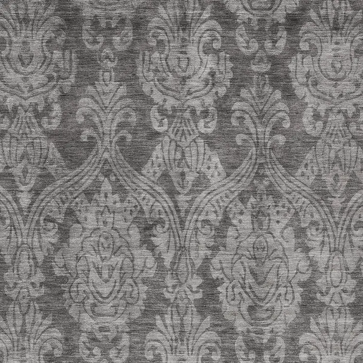 10' X 14' Gray And Pewter Damask Washable Indoor Outdoor Area Rug