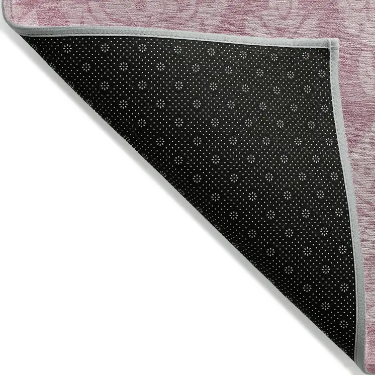 5' X 8' Pink And Ivory Damask Washable Indoor Outdoor Area Rug