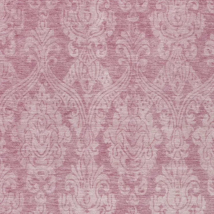 5' X 8' Pink And Ivory Damask Washable Indoor Outdoor Area Rug