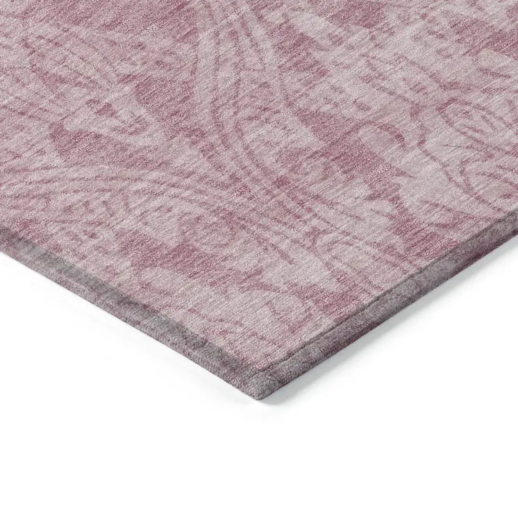 8' X 10' Pink And Ivory Damask Washable Indoor Outdoor Area Rug