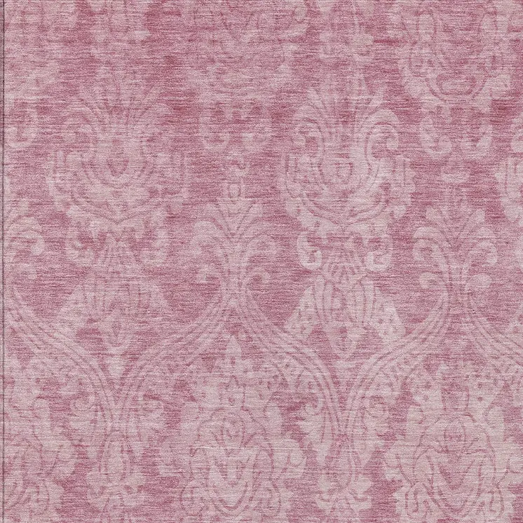 10' X 14' Pink And Ivory Damask Washable Indoor Outdoor Area Rug