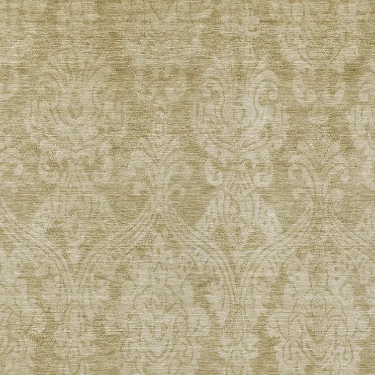 3' X 5' Tan And Beige Damask Washable Indoor Outdoor Area Rug