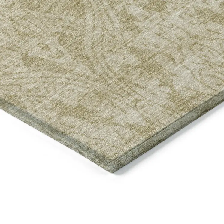 5' X 8' Tan And Beige Damask Washable Indoor Outdoor Area Rug