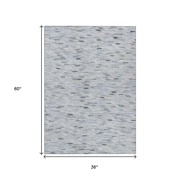 3' X 5' Blue And Gray Geometric Washable Indoor Outdoor Area Rug