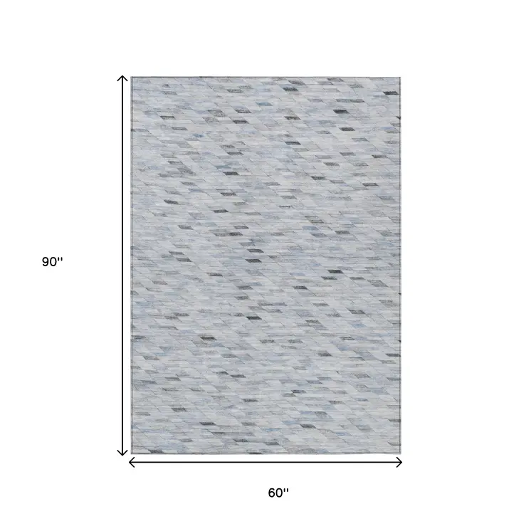 5' X 8' Blue And Gray Geometric Washable Indoor Outdoor Area Rug