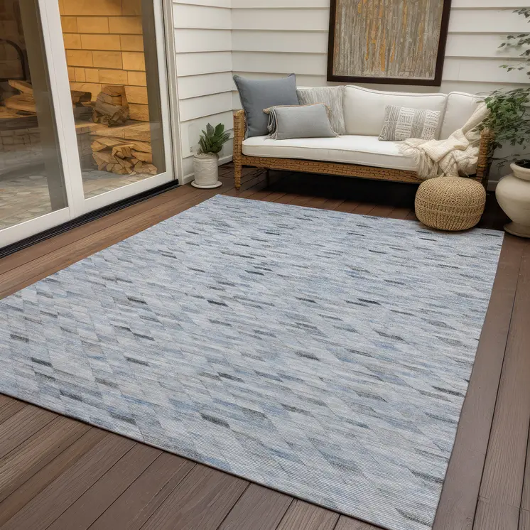 5' X 8' Blue And Gray Geometric Washable Indoor Outdoor Area Rug