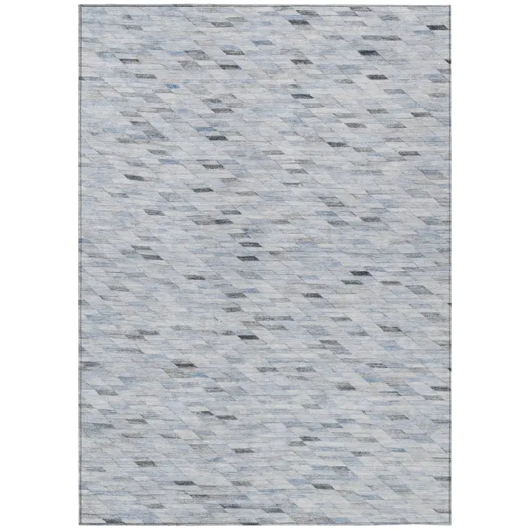 5' X 8' Blue And Gray Geometric Washable Indoor Outdoor Area Rug