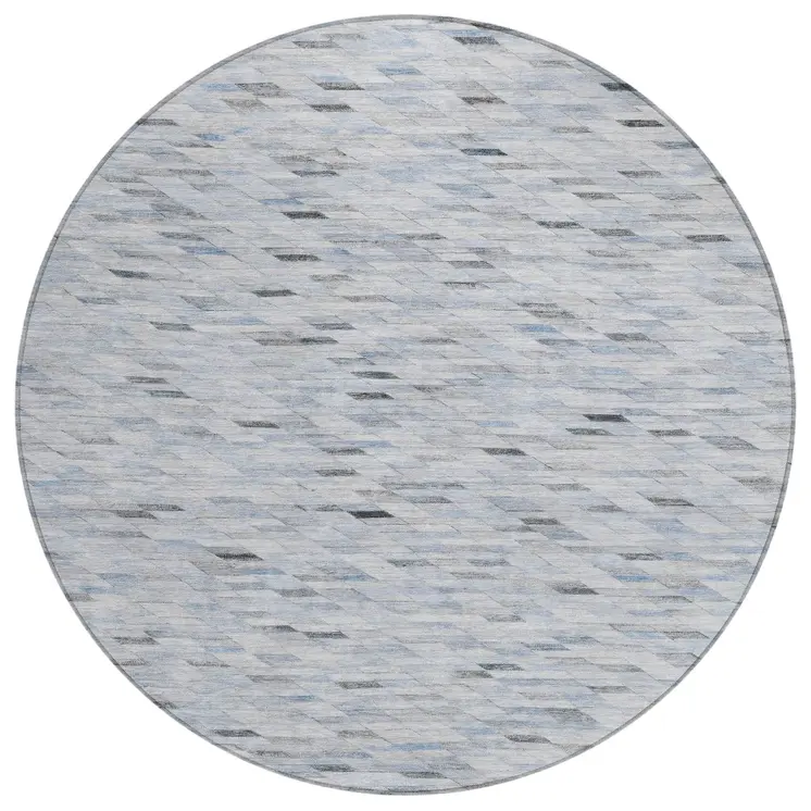 8' Blue And Gray Round Geometric Washable Indoor Outdoor Area Rug