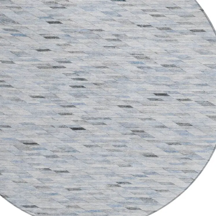 8' Blue And Gray Round Geometric Washable Indoor Outdoor Area Rug