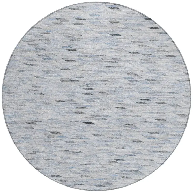 8' Blue And Gray Round Geometric Washable Indoor Outdoor Area Rug