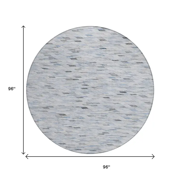 8' Blue And Gray Round Geometric Washable Indoor Outdoor Area Rug