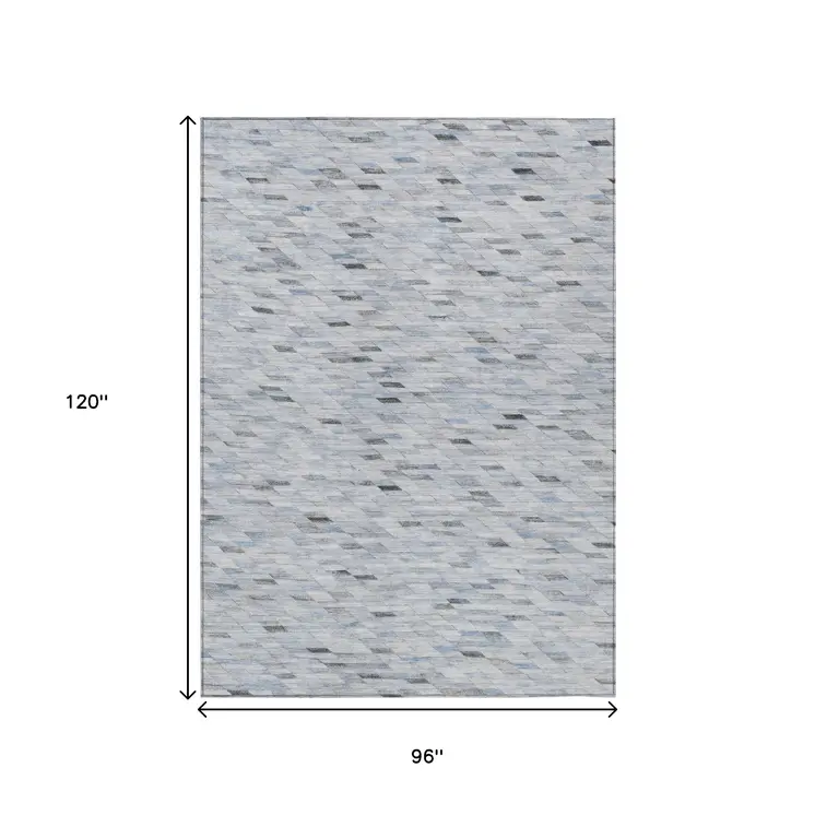 8' X 10' Blue And Gray Geometric Washable Indoor Outdoor Area Rug