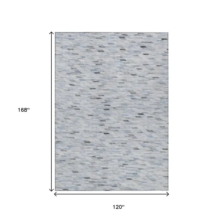 10' X 14' Blue And Gray Geometric Washable Indoor Outdoor Area Rug