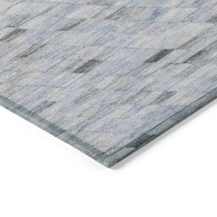 10' X 14' Blue And Gray Geometric Washable Indoor Outdoor Area Rug