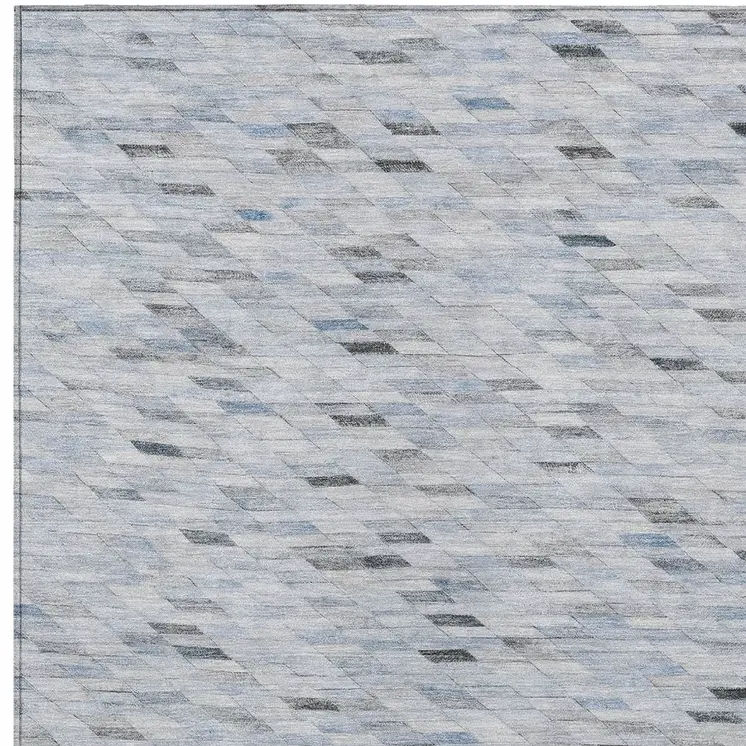 10' X 14' Blue And Gray Geometric Washable Indoor Outdoor Area Rug