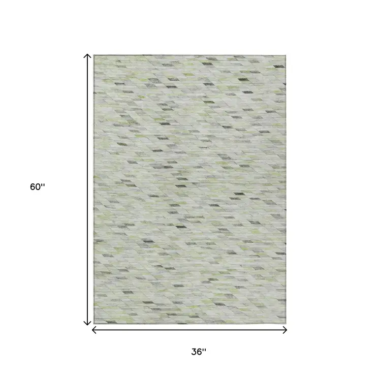 3' X 5' Green And Gray Geometric Washable Indoor Outdoor Area Rug