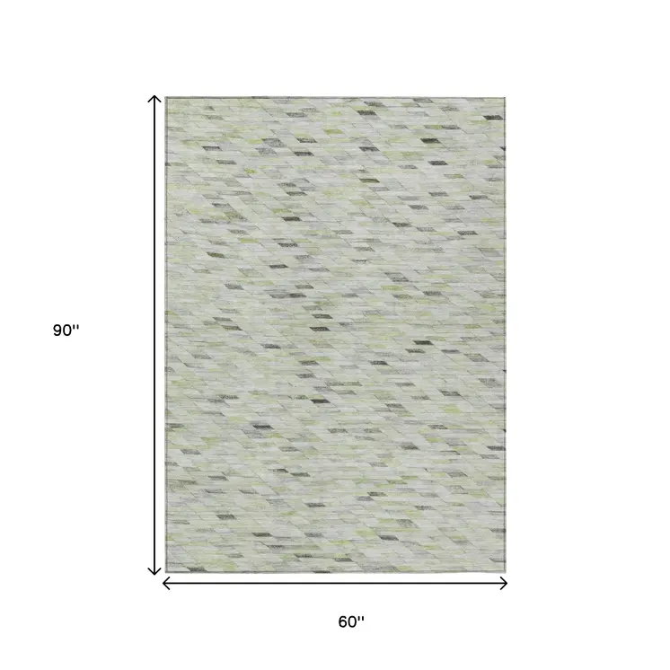 5' X 8' Green And Gray Geometric Washable Indoor Outdoor Area Rug