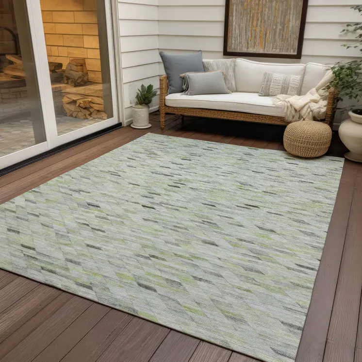 5' X 8' Green And Gray Geometric Washable Indoor Outdoor Area Rug