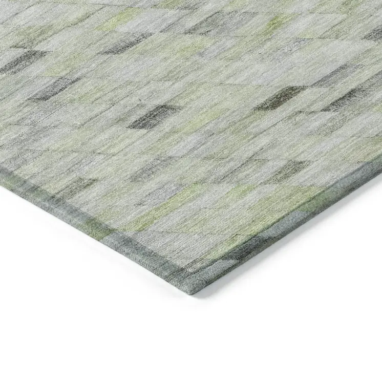 5' X 8' Green And Gray Geometric Washable Indoor Outdoor Area Rug