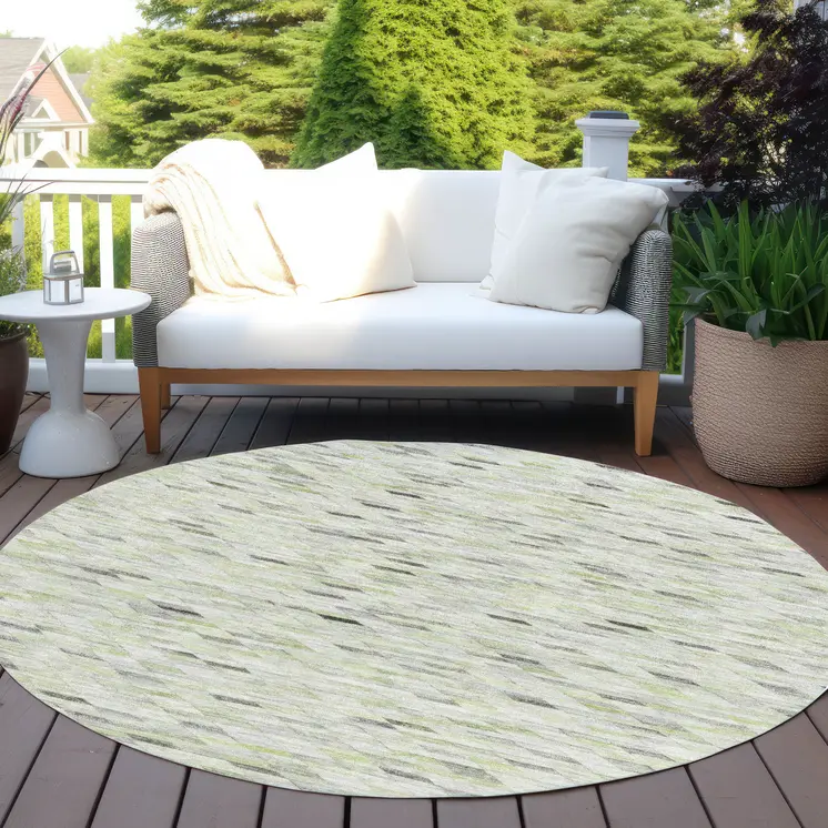8' Green And Gray Round Geometric Washable Indoor Outdoor Area Rug