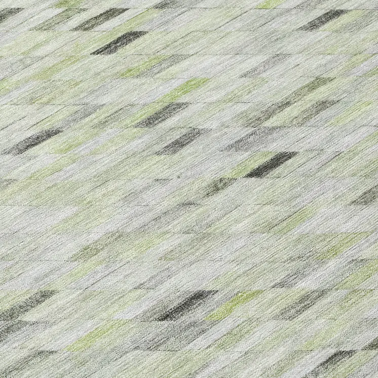 8' Green And Gray Round Geometric Washable Indoor Outdoor Area Rug