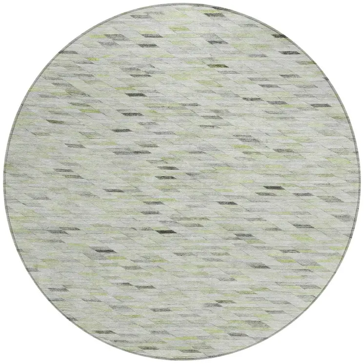 8' Green And Gray Round Geometric Washable Indoor Outdoor Area Rug