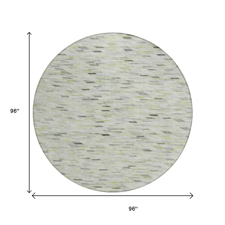 8' Green And Gray Round Geometric Washable Indoor Outdoor Area Rug